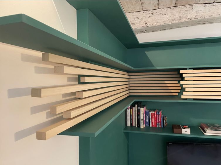 agencement design bois couleur verte étagère bureau la Rochelle